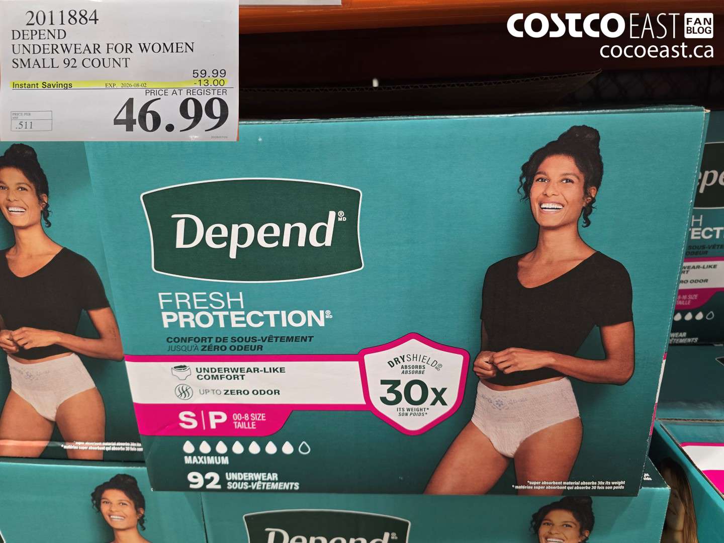 2011884 DEPEND UNDERWEAR FOR WOMEN SMALL 92 COUNT ($13.00 INSTANT SAVINGS EXPIRES ON 2026-08-02) $46.99