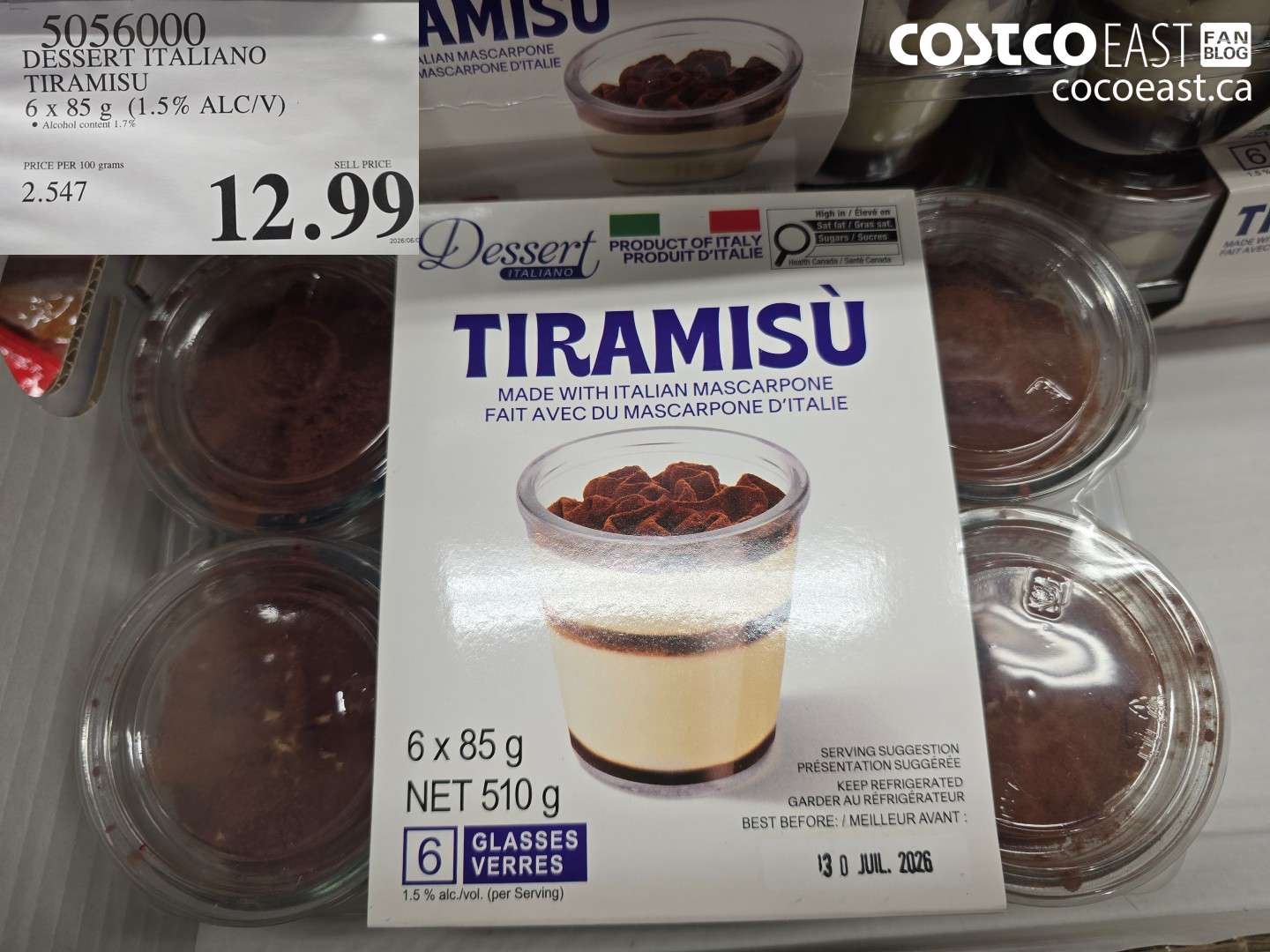 5056000 DESSERT ITALIANO TIRAMISU 6 X 85 G (1.5% ALC/V) $12.99