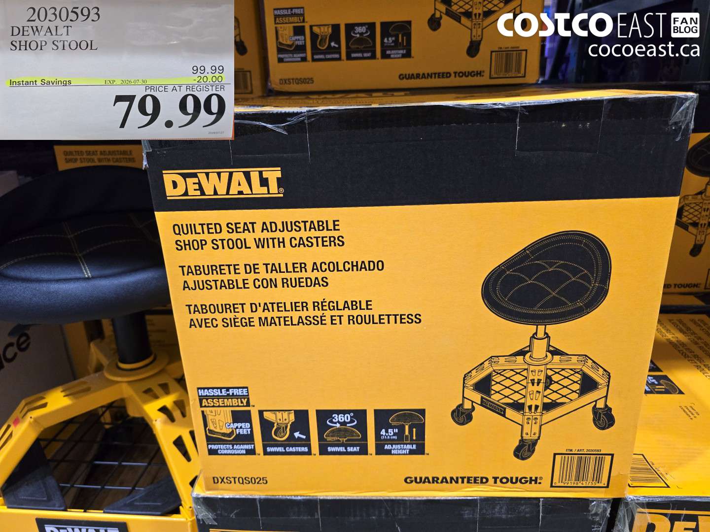 2030593 DEWALT SHOP STOOL ($20.00 INSTANT SAVINGS EXPIRES ON 2026-07-30) $79.99