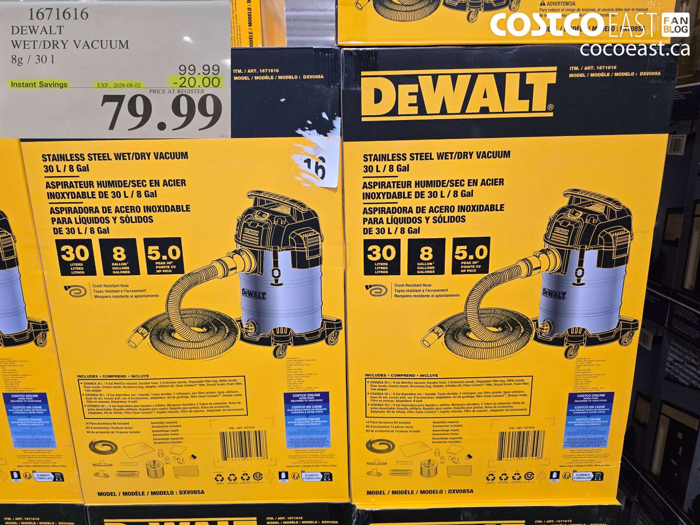 1671616 DEWALT WET/DRY VACUUM 8G / 30 L ($20.00 INSTANT SAVINGS EXPIRES ON 2026-08-02) $79.99