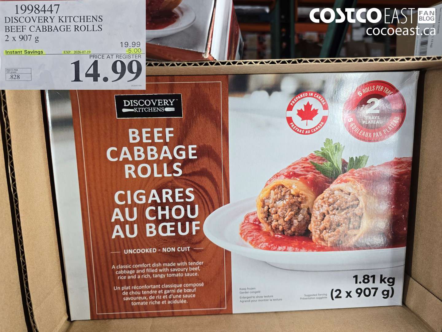 1998447 DISCOVERY KITCHENS BEEF CABBAGE ROLLS 2 X 907 G ($5.00 INSTANT SAVINGS EXPIRES ON 2026-07-19) $14.99