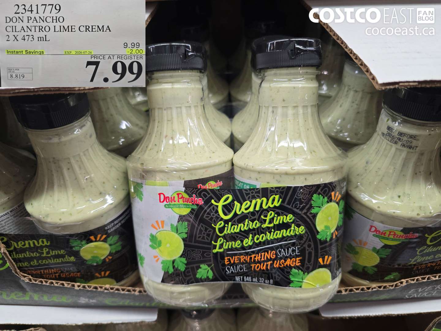 2341779 DON PANCHO CILANTRO LIME CREMA 2 X 473 ML ($2.00 INSTANT SAVINGS EXPIRES ON 2026-07-24) $7.99