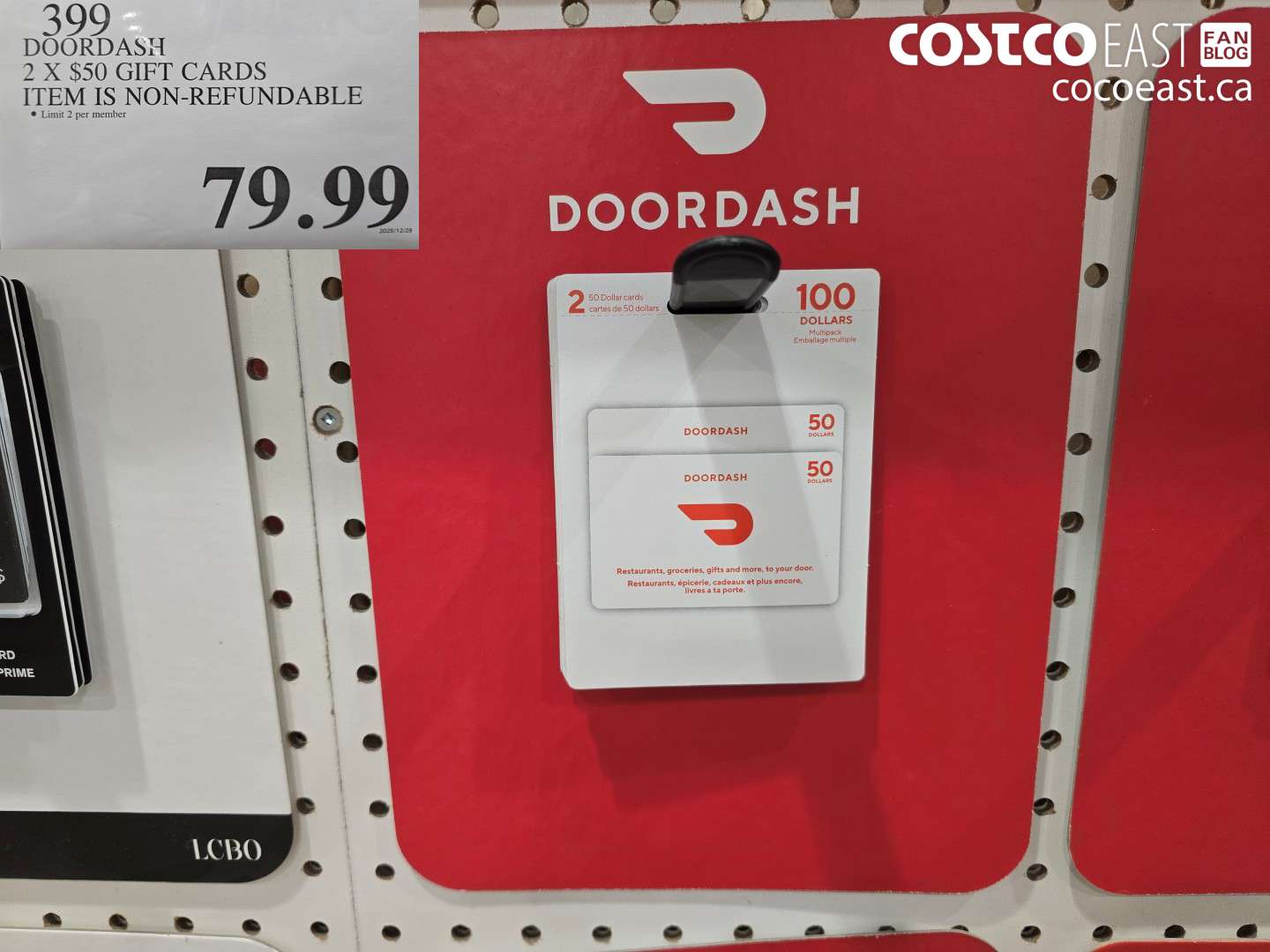 399 DOORDASH 2 X $50 GIFT CARDS ITEM IS NON-REFUNDABLE $79.99