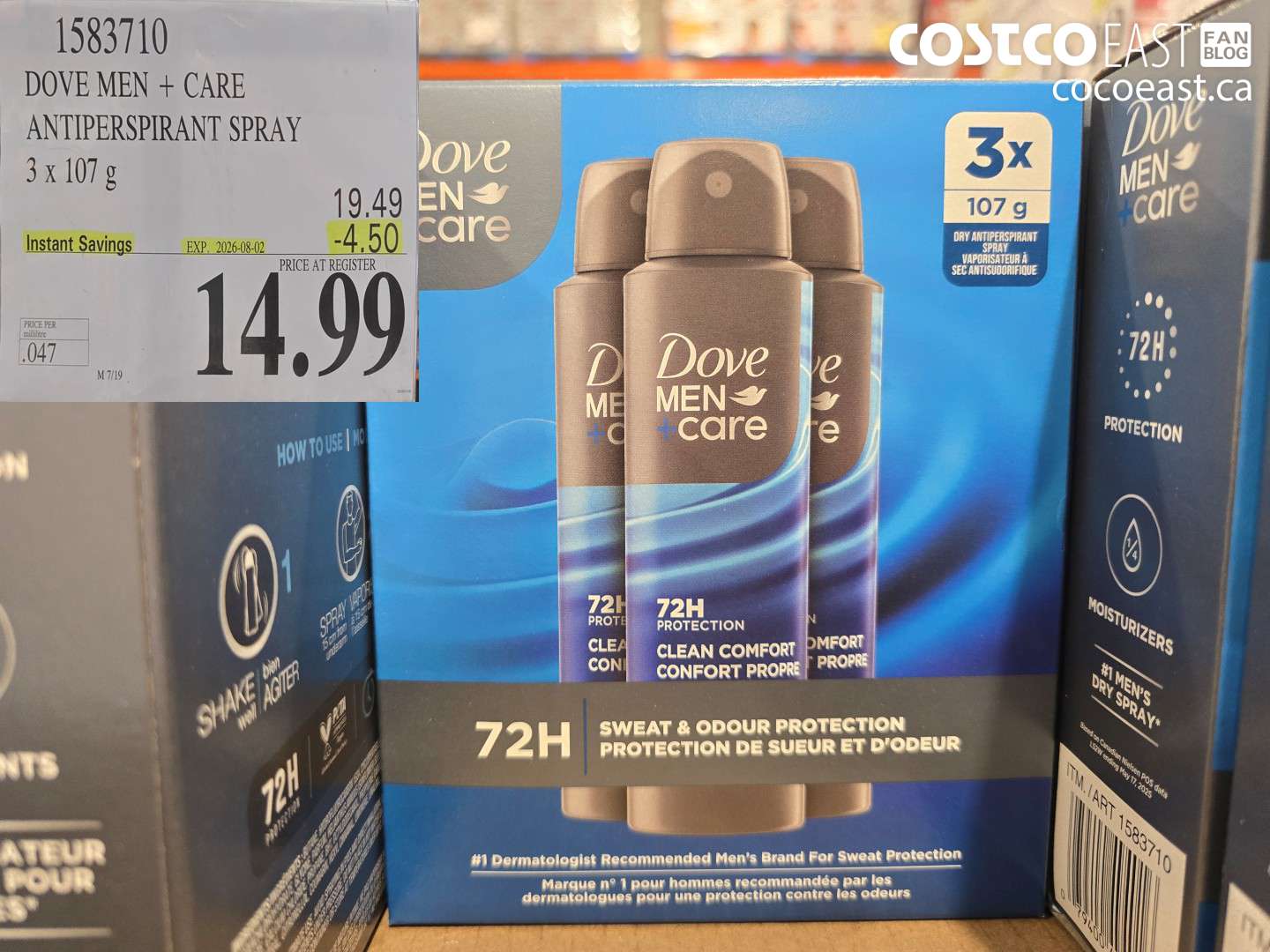 1583710 DOVE MEN + CARE ANTIPERSPIRANT SPRAY 3 X 107 G ($4.50 INSTANT SAVINGS EXPIRES ON 2026-08-02) $14.99