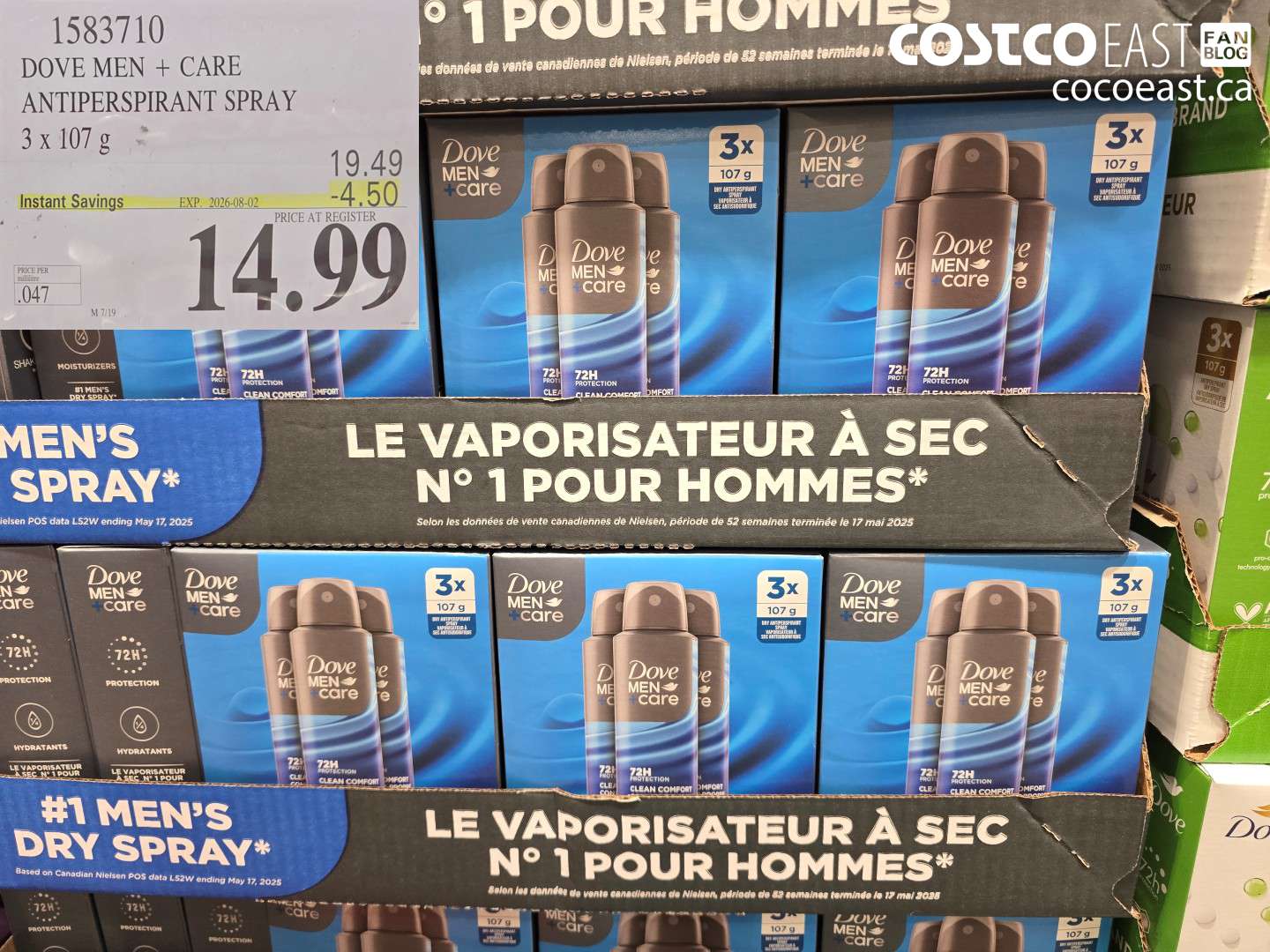 1583710 DOVE MEN + CARE ANTIPERSPIRANT SPRAY 3 X 107 G ($4.50 INSTANT SAVINGS EXPIRES ON 2026-08-02) $14.99