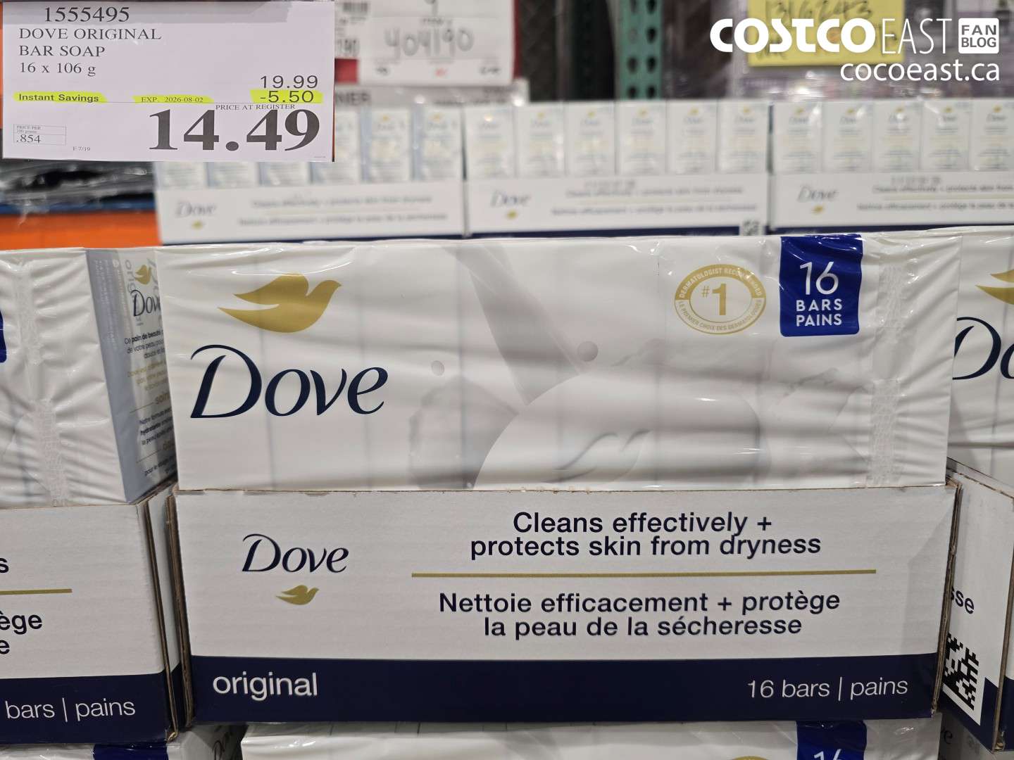 1555495 DOVE ORIGINAL BAR SOAP 16 X 106 G ($5.50 INSTANT SAVINGS EXPIRES ON 2026-08-02) $14.49