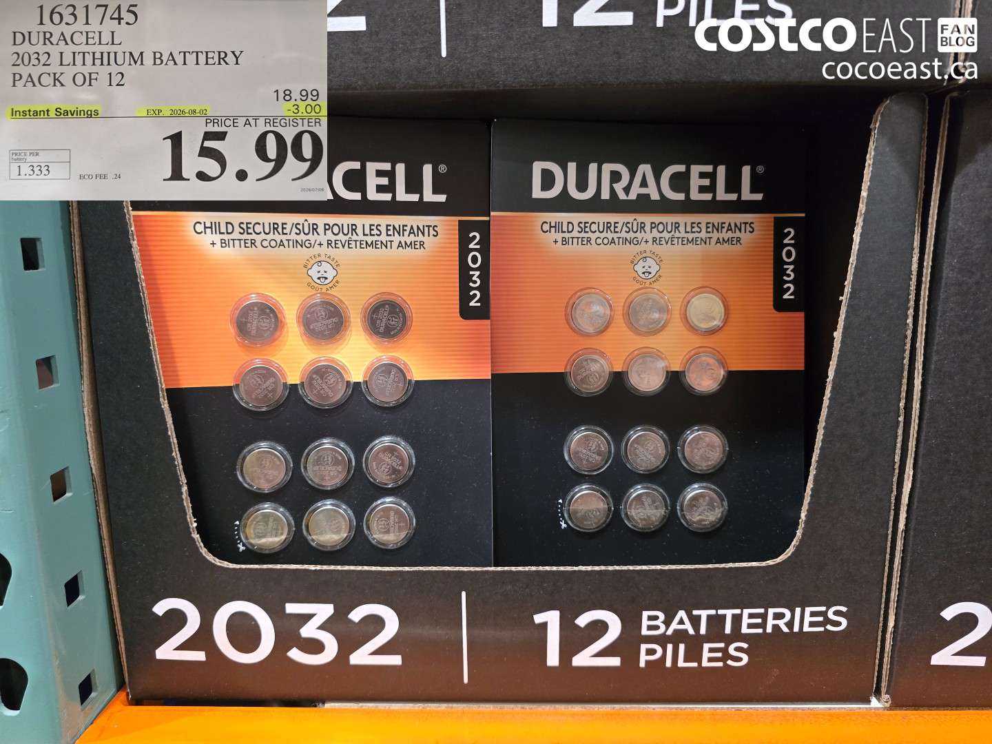 1631745 DURACELL 2032 LITHIUM BATTERY PACK OF 12 ($3.00 INSTANT SAVINGS EXPIRES ON 2026-08-02) $15.99