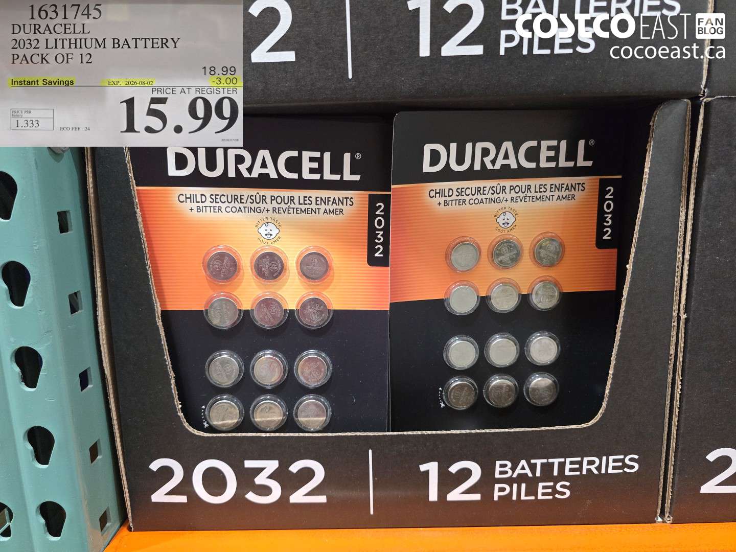 1631745 DURACELL 2032 LITHIUM BATTERY PACK OF 12 ($3.00 INSTANT SAVINGS EXPIRES ON 2026-08-02) $15.99