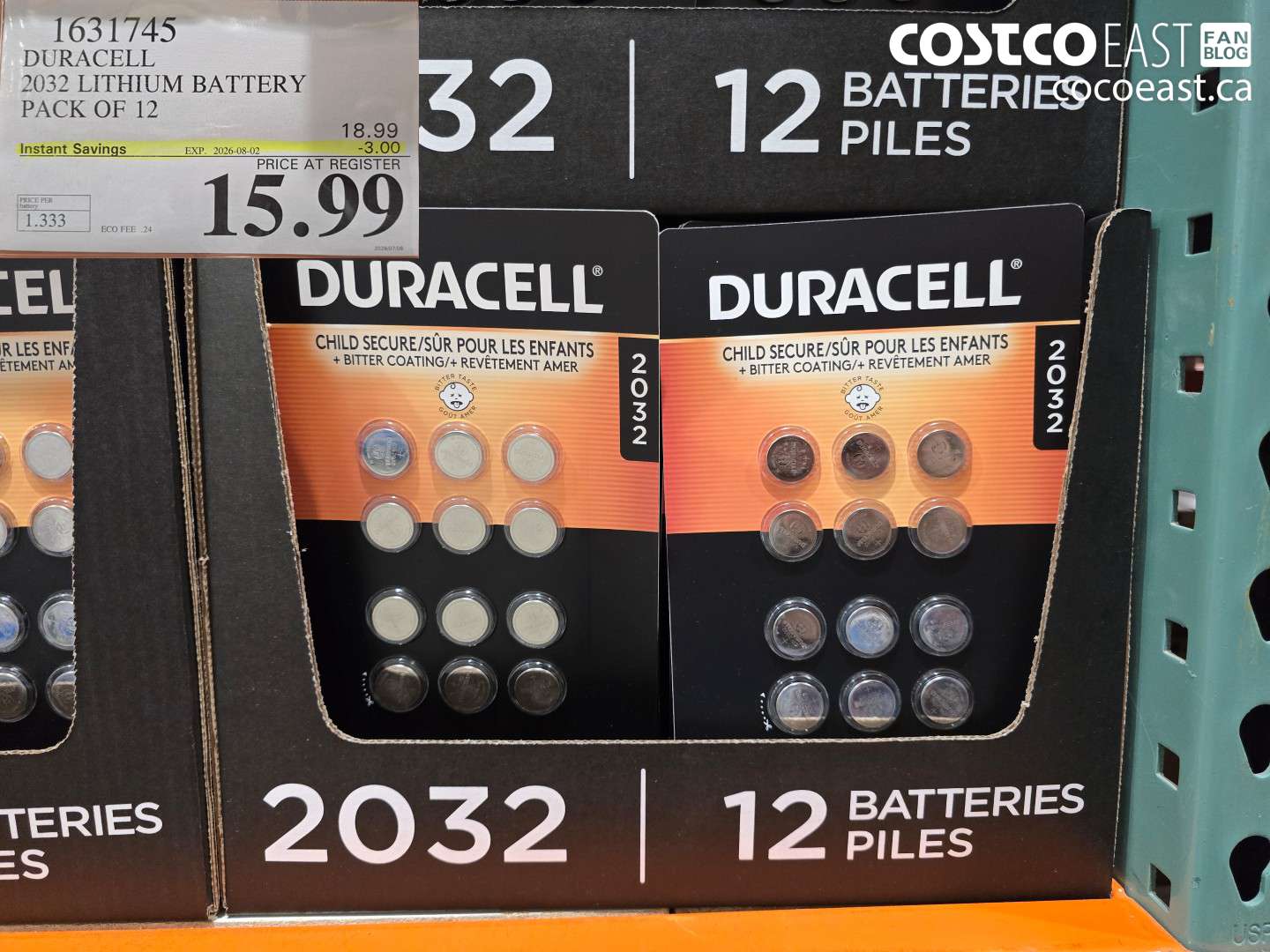 1631745 DURACELL 2032 LITHIUM BATTERY PACK OF 12 ($3.00 INSTANT SAVINGS EXPIRES ON 2026-08-02) $15.99