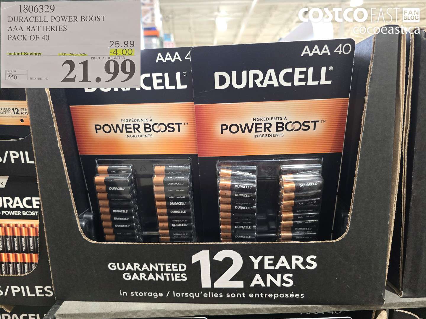 1806329 DURACELL POWER BOOST AAA BATTERIES PACK OF 40 ($4.00 INSTANT SAVINGS EXPIRES ON 2026-07-26) $21.99