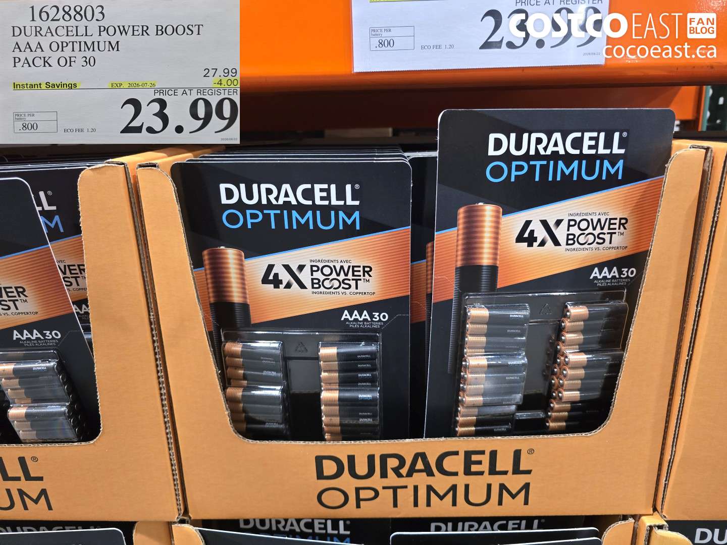 1628803 DURACELL POWER BOOST AAA OPTIMUM PACK OF 30 ($4.00 INSTANT SAVINGS EXPIRES ON 2026-07-26) $23.99