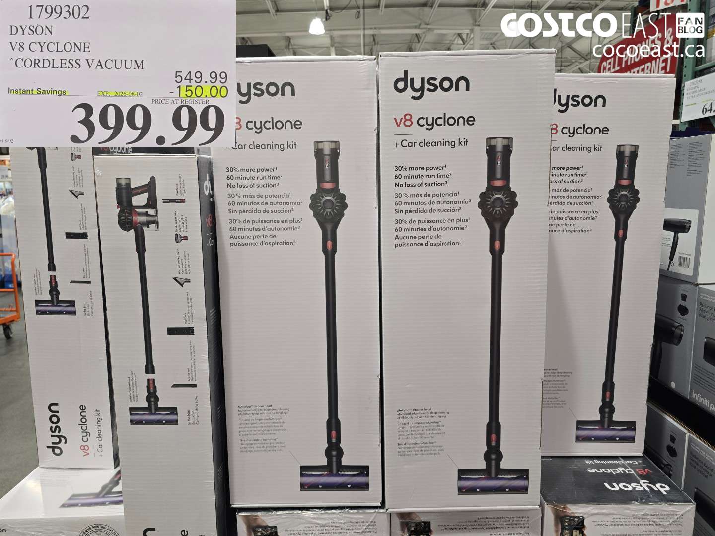 1799302 DYSON V8 CYCLONE CORDLESS VACUUM ($150.00 INSTANT SAVINGS EXPIRES ON 2026-08-02) $399.99