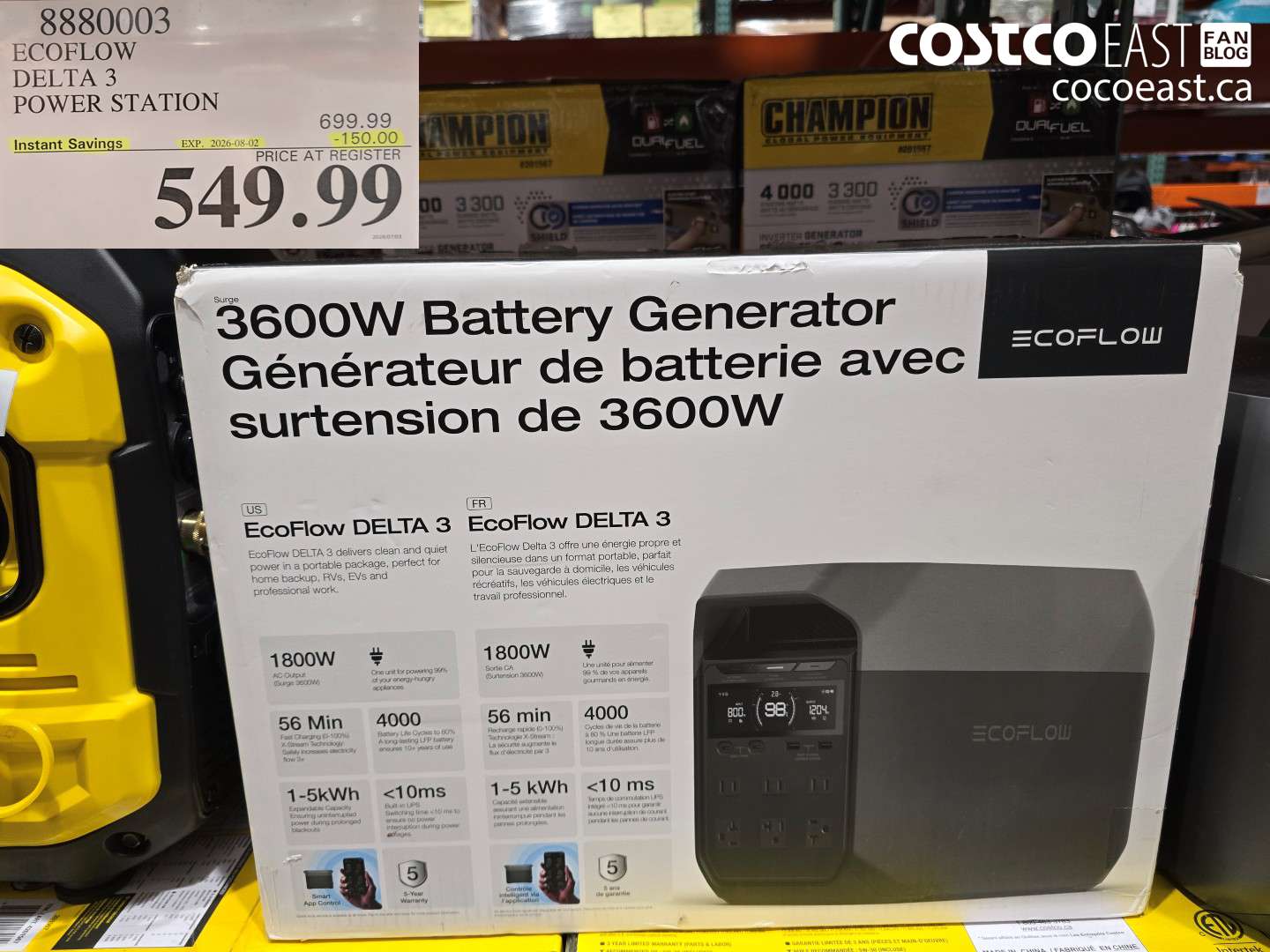 8880003 ECOFLOW DELTA 3 POWER STATION ($150.00 INSTANT SAVINGS EXPIRES ON 2026-08-02) $549.99
