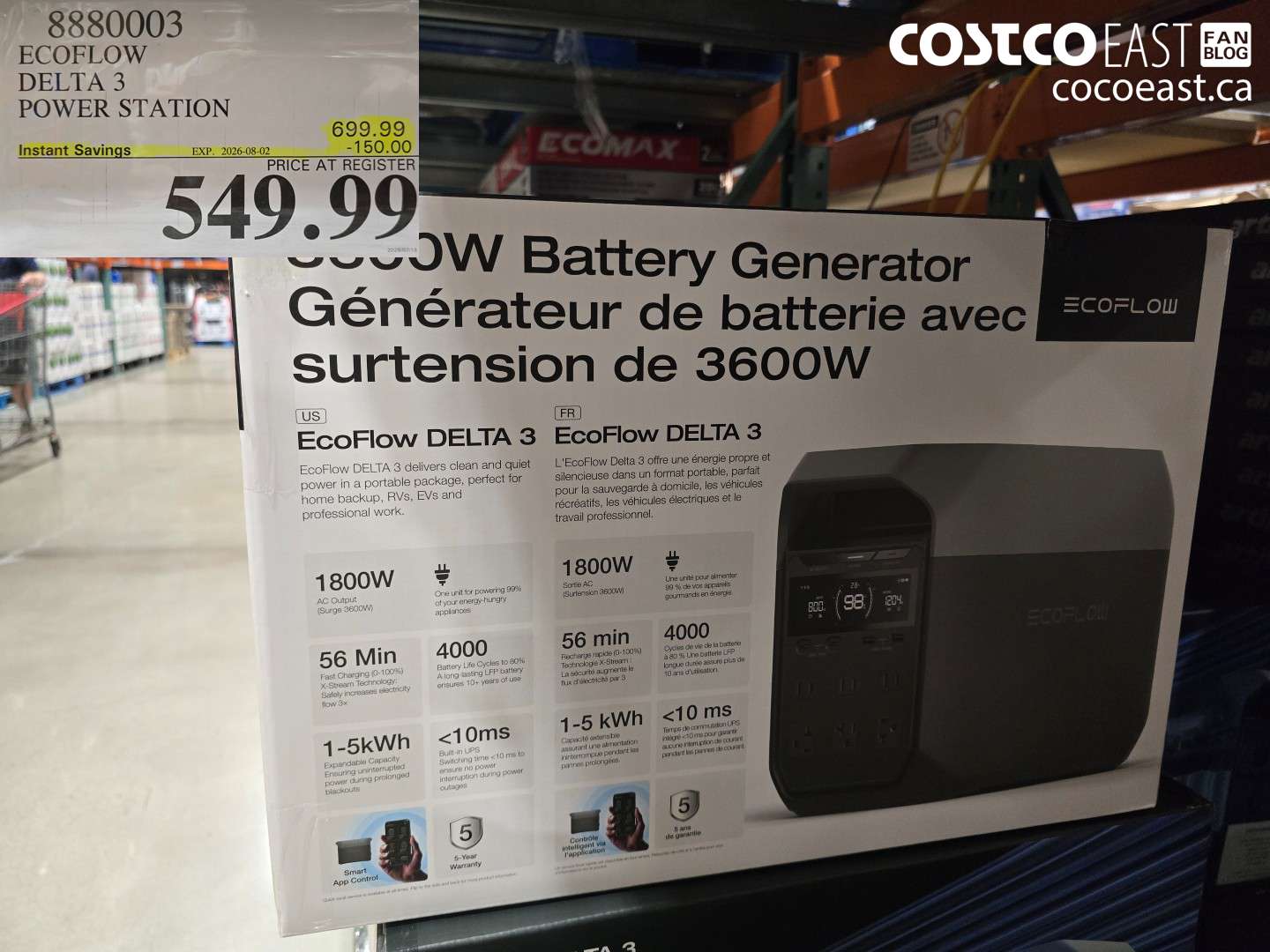 8880003 ECOFLOW DELTA 3 POWER STATION ($150.00 INSTANT SAVINGS EXPIRES ON 2026-08-02) $549.99