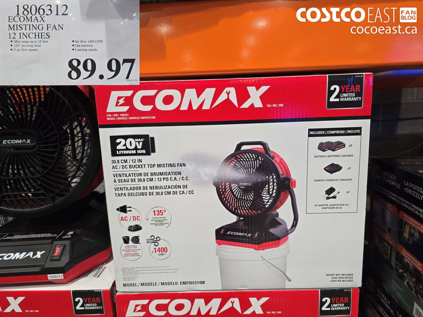 1806312 ECOMAX MISTING FAN 12 INCHES $89.97