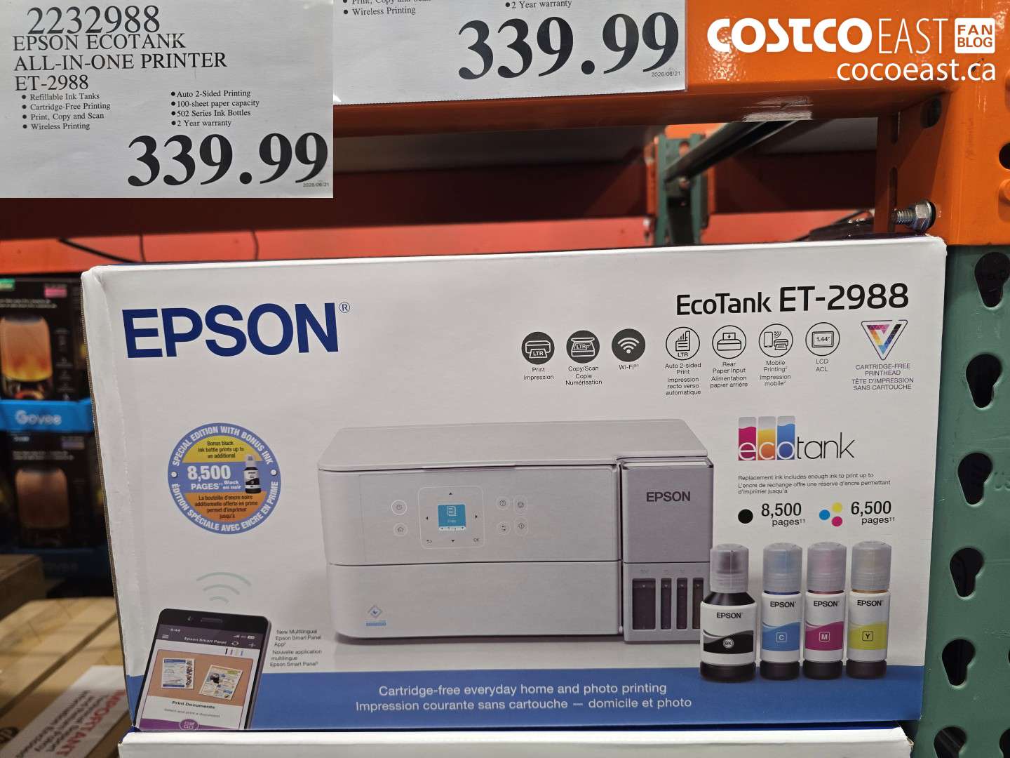 2232988 EPSON ECOTANK ALL-IN-ONE PRINTER ET-2988 $339.99