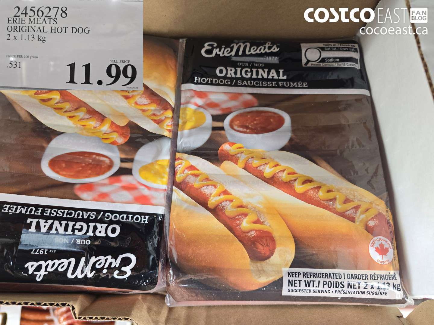 2456278 ERIE MEATS ORIGINAL HOT DOG 2 X 1.13 KG $11.99