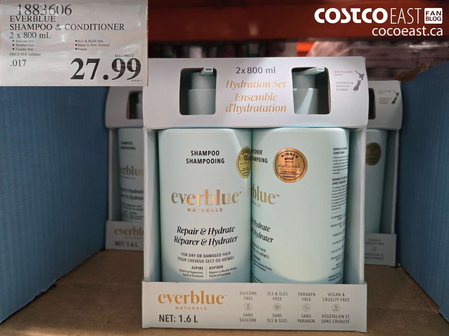 1883606 EVERBLUE SHAMPOO & CONDITIONER 2 X 800 ML $27.99