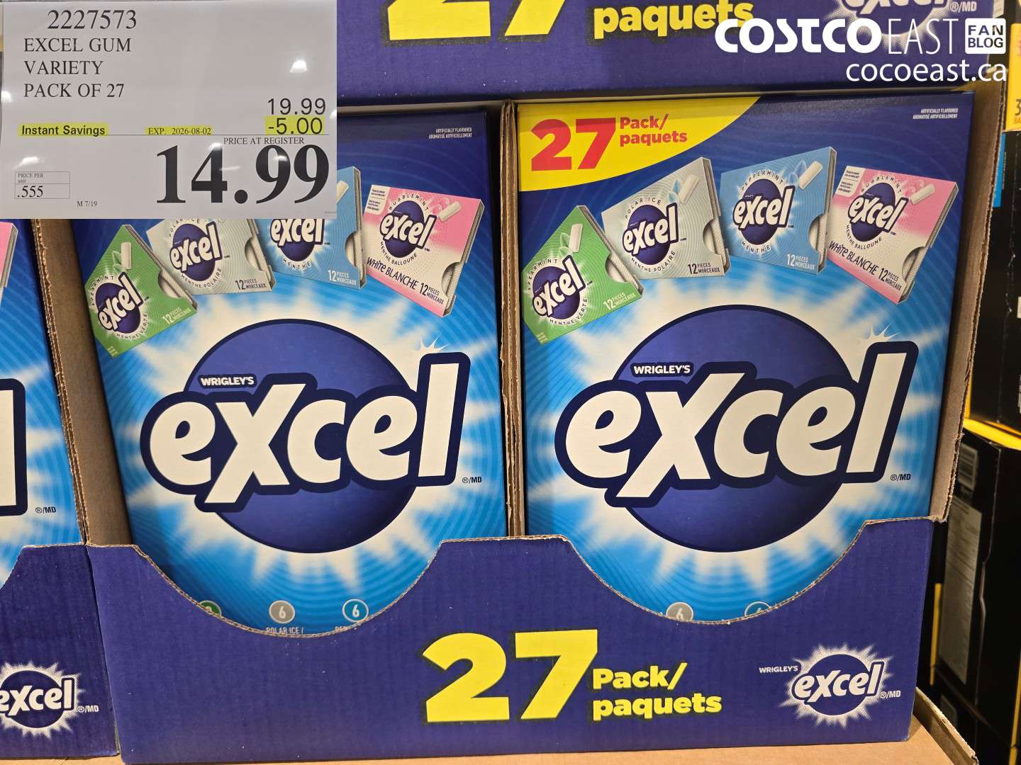 2227573 EXCEL GUM VARIETY PACK OF 27 ($5.00 INSTANT SAVINGS EXPIRES ON 2026-08-02) $14.99