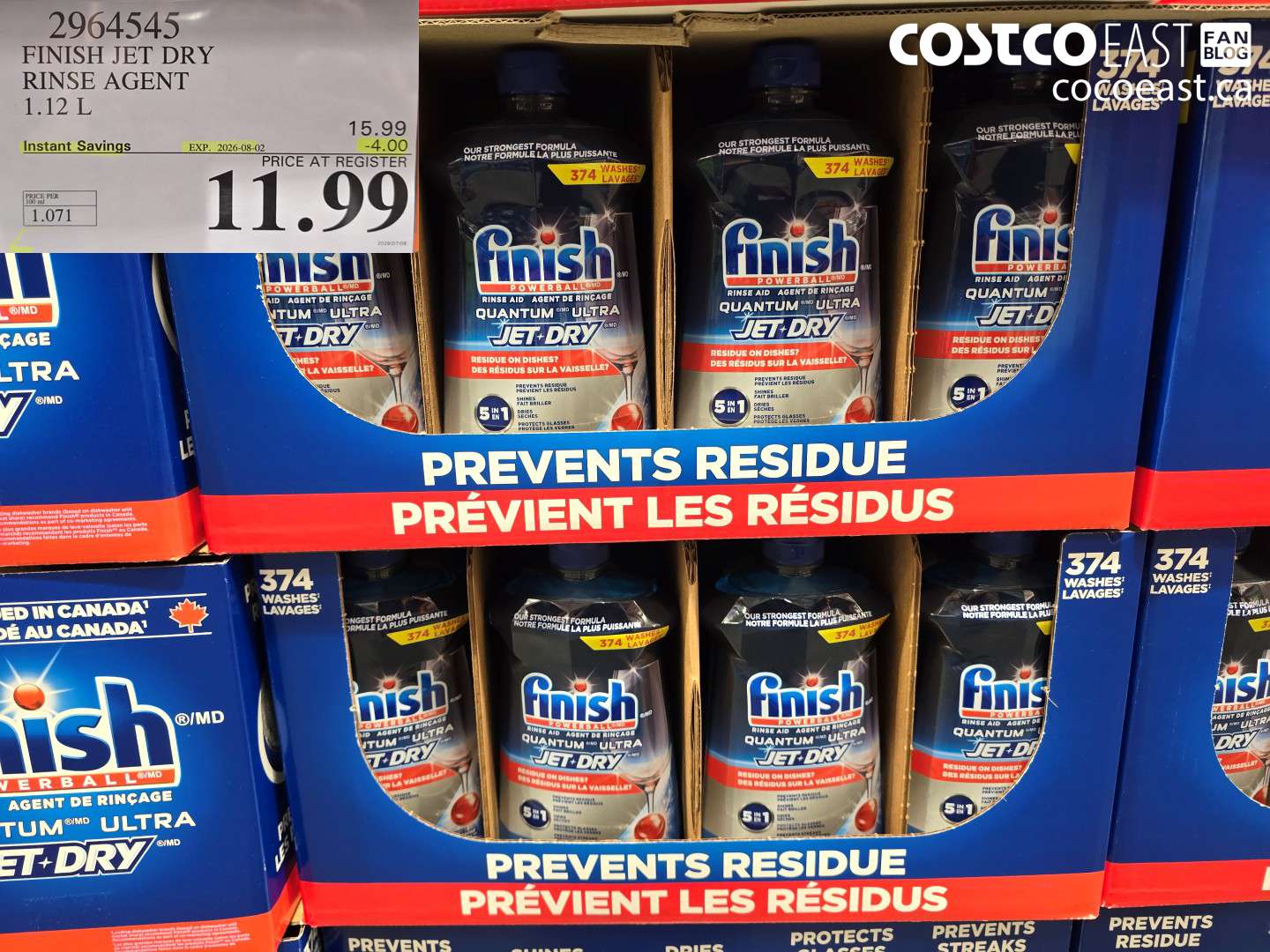 2964545 FINISH JET DRY RINSE AGENT 1.12 L ($4.00 INSTANT SAVINGS EXPIRES ON 2026-08-02) $11.99