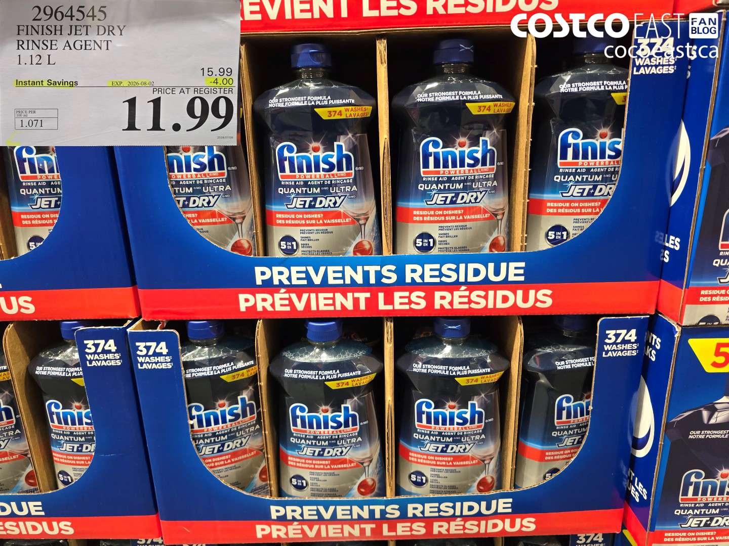 2964545 FINISH JET DRY RINSE AGENT 1.12 L ($4.00 INSTANT SAVINGS EXPIRES ON 2026-08-02) $11.99