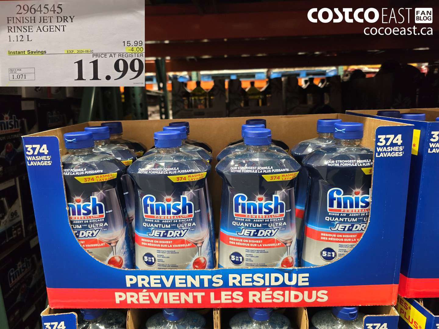 2964545 FINISH JET DRY RINSE AGENT 1.12 L ($4.00 INSTANT SAVINGS EXPIRES ON 2026-08-02) $11.99