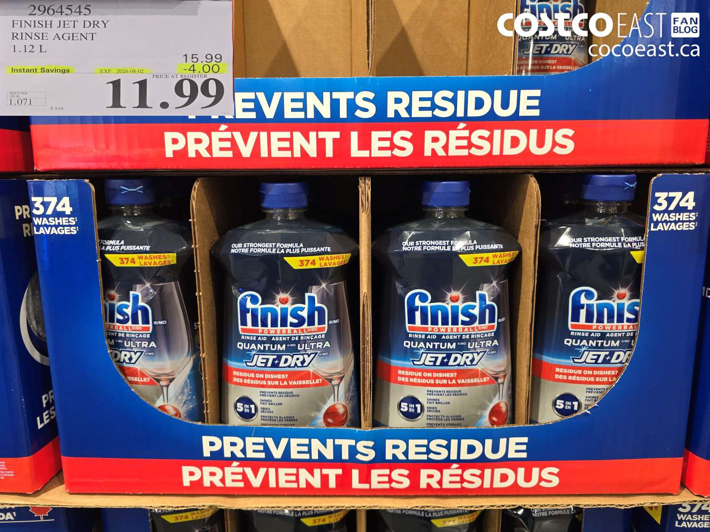 2964545 FINISH JET DRY RINSE AGENT 1.12 L ($4.00 INSTANT SAVINGS EXPIRES ON 2026-08-02) $11.99