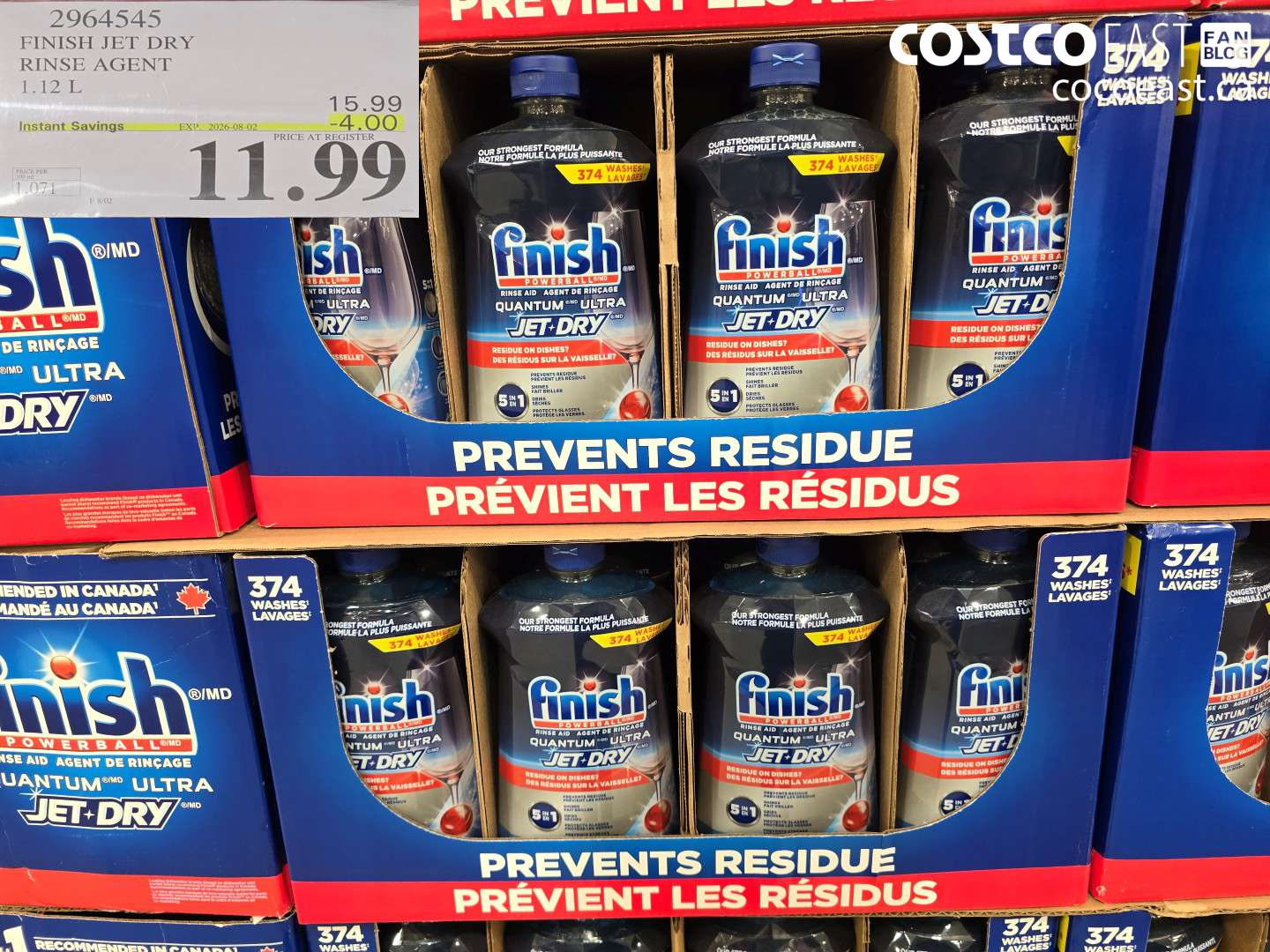 2964545 FINISH JET DRY RINSE AGENT 1.12 L ($4.00 INSTANT SAVINGS EXPIRES ON 2026-08-02) $11.99
