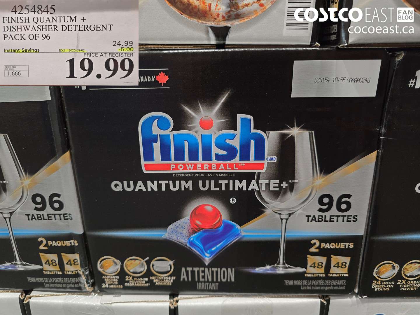 4254845 FINISH QUANTUM + DISHWASHER DETERGENT PACK OF 96 ($5.00 INSTANT SAVINGS EXPIRES ON 2026-08-02) $19.99