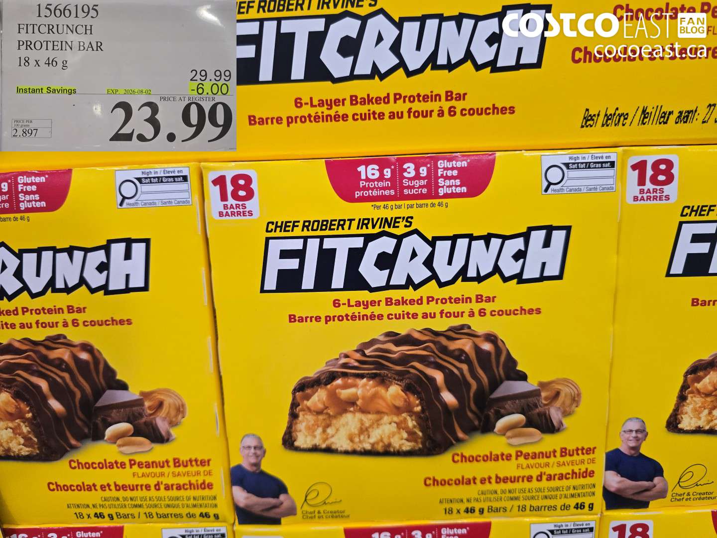 1566195 FITCRUNCH PROTEIN BAR 18 X 46 G ($6.00 INSTANT SAVINGS EXPIRES ON 2026-08-02) $23.99