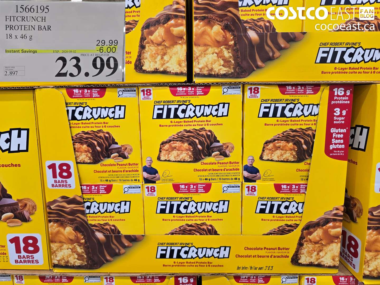 1566195 FITCRUNCH PROTEIN BAR 18 X 46 G ($6.00 INSTANT SAVINGS EXPIRES ON 2026-08-02) $23.99