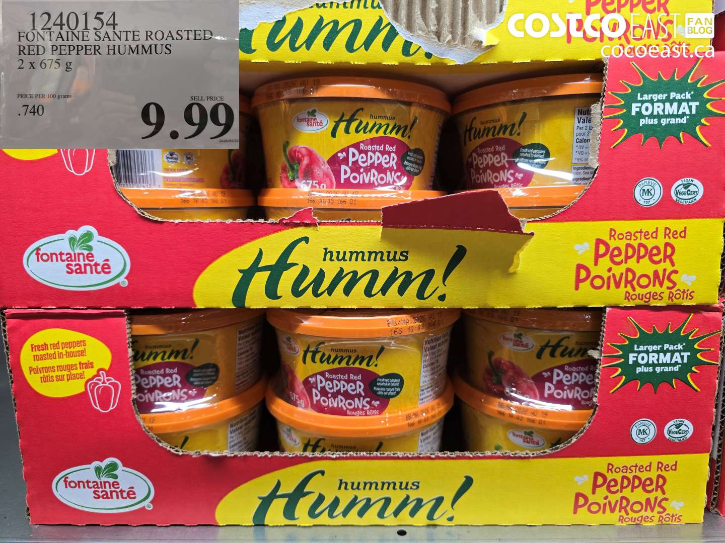 1240154 FONTAINE SANTE ROASTED RED PEPPER HUMMUS 2 X 675 G $9.99