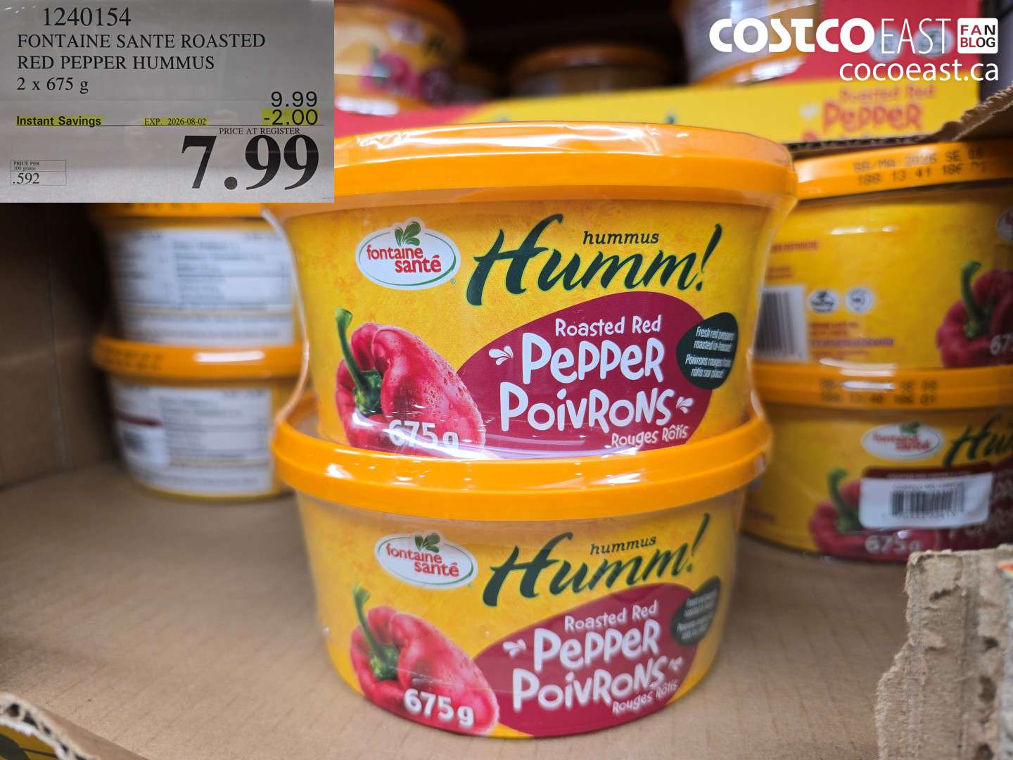 1240154 FONTAINE SANTE ROASTED RED PEPPER HUMMUS 2 X 675 G ($2.00 INSTANT SAVINGS EXPIRES ON 2026-08-02) $7.99