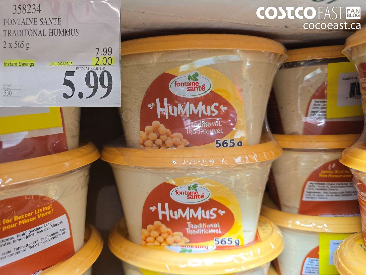 358234 FONTAINE SANTÉ TRADITIONAL HUMMUS 2 X 565 G ($2.00 INSTANT SAVINGS EXPIRES ON 2026-07-12) $5.99