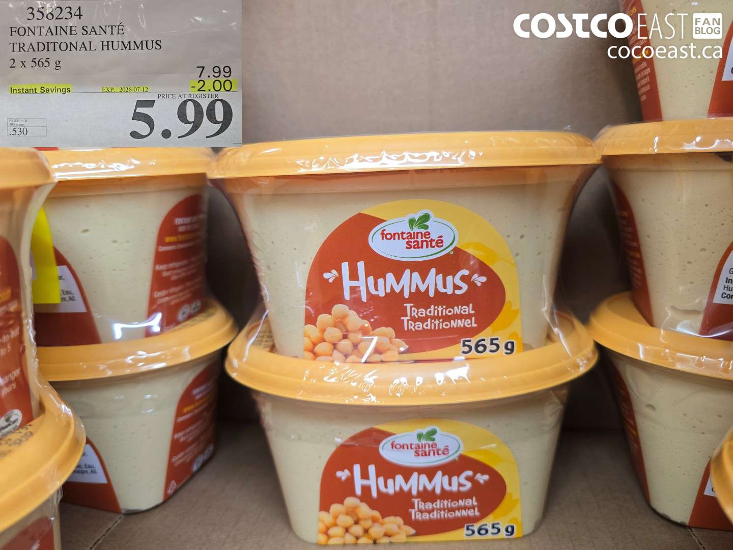 358234 FONTAINE SANTÉ TRADITONAL HUMMUS 2 X 565 G ($2.00 INSTANT SAVINGS EXPIRES ON 2026-07-12) $5.99
