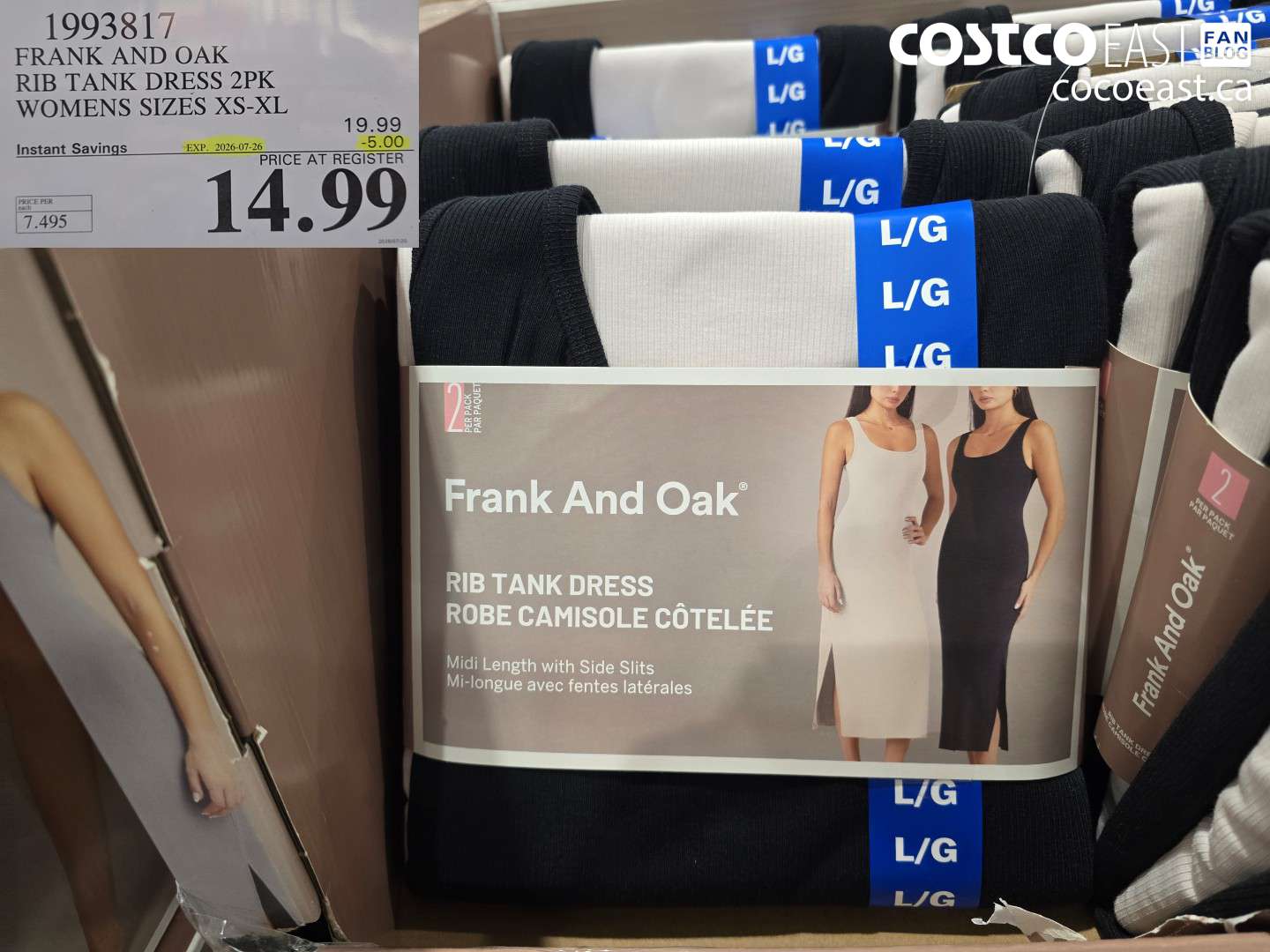 1993817 FRANK AND OAK RIB TANK DRESS 2PK WOMENS SIZES XS-XL ($5.00 INSTANT SAVINGS EXPIRES ON 2026-07-26) $14.99
