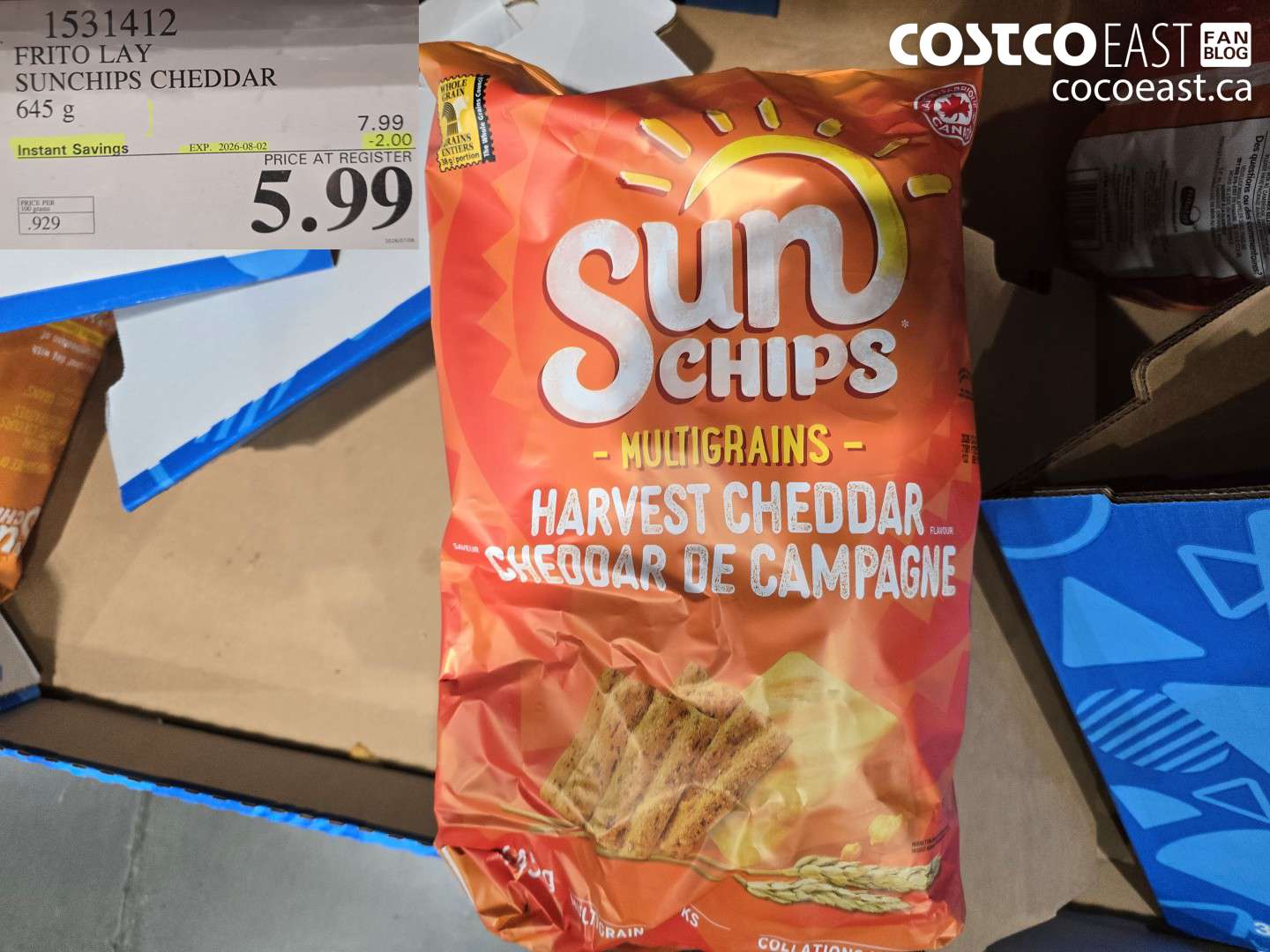 1531412 FRITO LAY SUNCHIPS CHEDDAR 645 G ($2.00 INSTANT SAVINGS EXPIRES ON 2026-08-02) $5.99