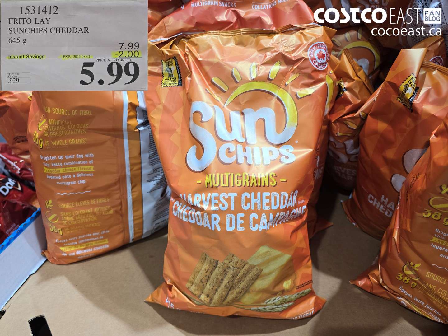 1531412 FRITO LAY SUNCHIPS CHEDDAR 645 G ($2.00 INSTANT SAVINGS EXPIRES ON 2026-08-02) $5.99