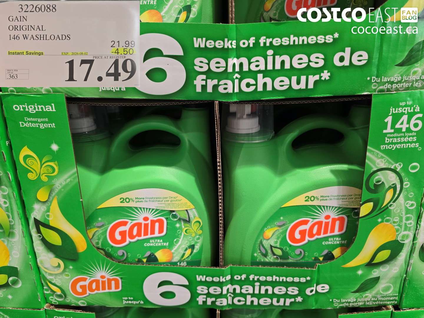 3226088 GAIN ORIGINAL 146 WASHLOADS ($4.50 INSTANT SAVINGS EXPIRES ON 2026-08-02) $17.49