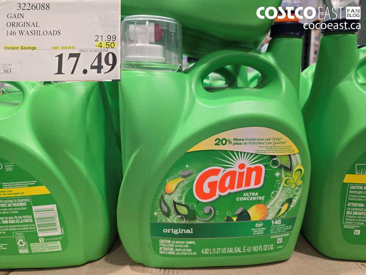 3226088 GAIN ORIGINAL 146 WASHLOADS ($4.50 INSTANT SAVINGS EXPIRES ON 2026-08-02) $17.49