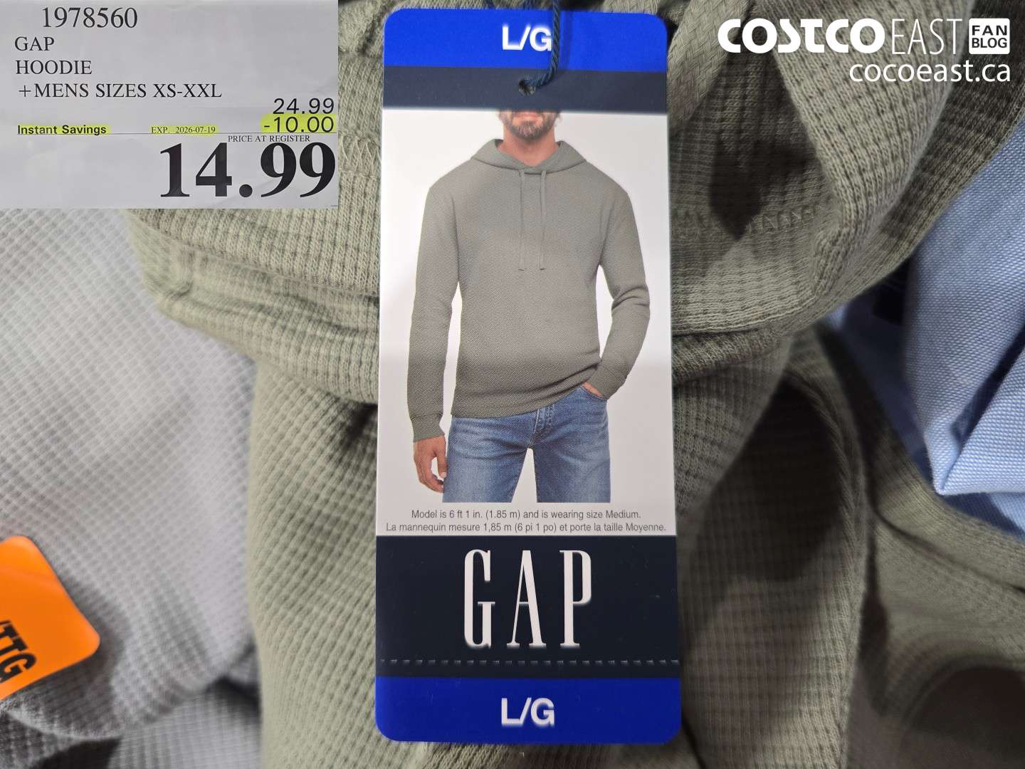 1978560 GAP HOODIE + MENS SIZES XS-XXL ($10.00 INSTANT SAVINGS EXPIRES ON 2026-07-19) $14.99