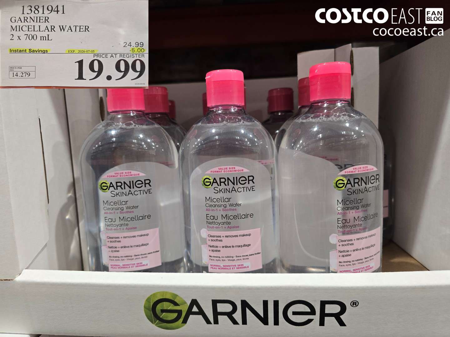 1381941 GARNIER MICELLAR WATER 2 X 700 ML ($5.00 INSTANT SAVINGS EXPIRES ON 2026-07-05) $19.99
