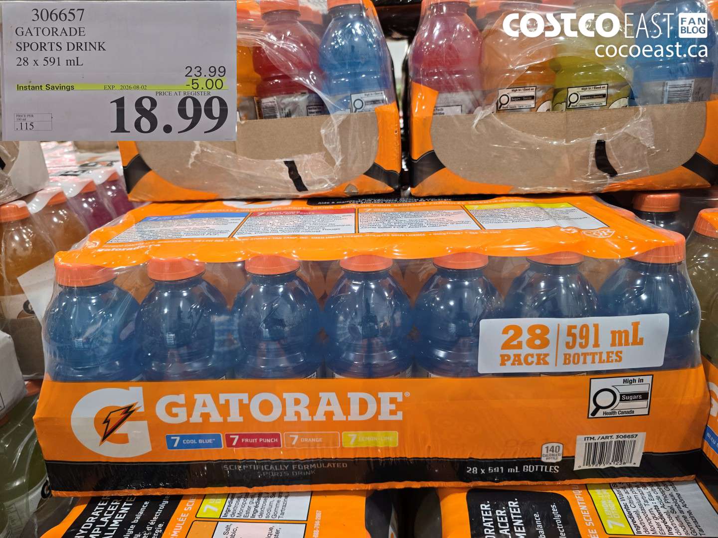 306657 GATORADE SPORTS DRINK 28 X 591 ML ($5.00 INSTANT SAVINGS EXPIRES ON 2026-08-02) $18.99