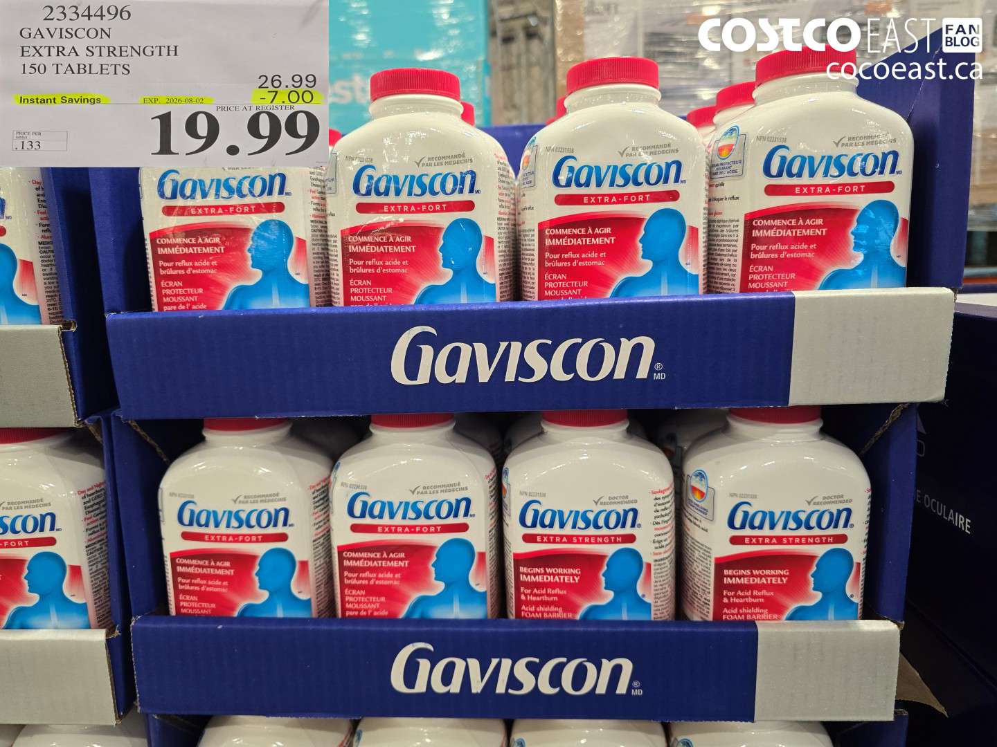 2334496 GAVISCON EXTRA STRENGTH 150 TABLETS ($7.00 INSTANT SAVINGS EXPIRES ON 2026-08-02) $19.99