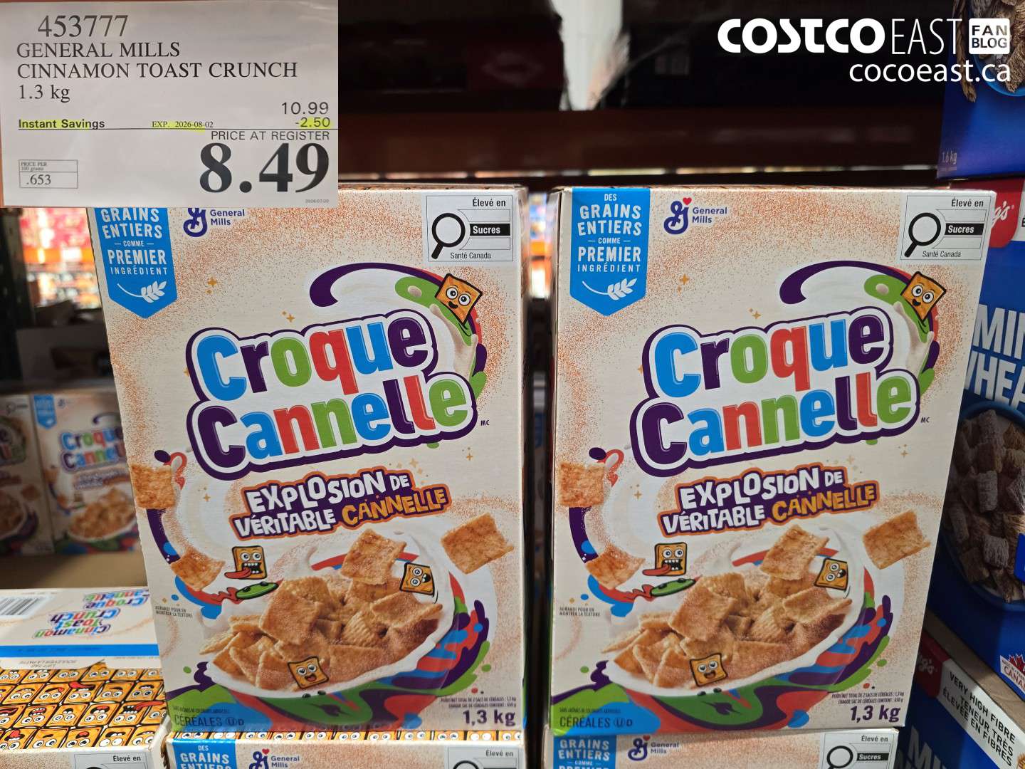 453777 GENERAL MILLS CINNAMON TOAST CRUNCH 1.3 KG ($2.50 INSTANT SAVINGS EXPIRES ON 2026-08-02) $8.49