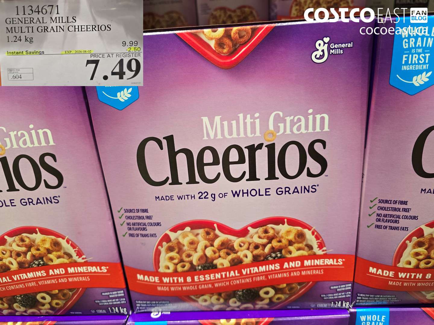 1134671 GENERAL MILLS MULTI GRAIN CHEERIOS 1.24 KG ($2.50 INSTANT SAVINGS EXPIRES ON 2026-08-02) $7.49