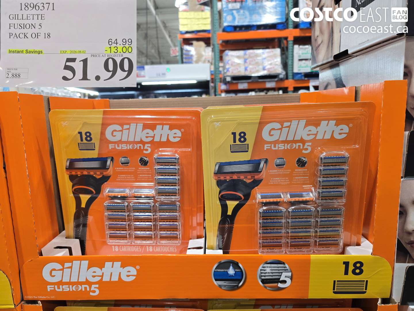 1896371 GILLETTE FUSION 5 PACK OF 18 ($13.00 INSTANT SAVINGS EXPIRES ON 2026-08-02) $51.99