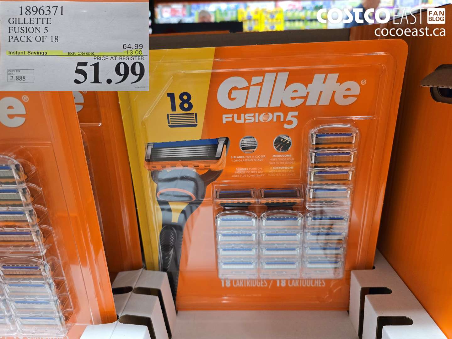 1896371 GILLETTE FUSION 5 PACK OF 18 ($13.00 INSTANT SAVINGS EXPIRES ON 2026-08-02) $51.99