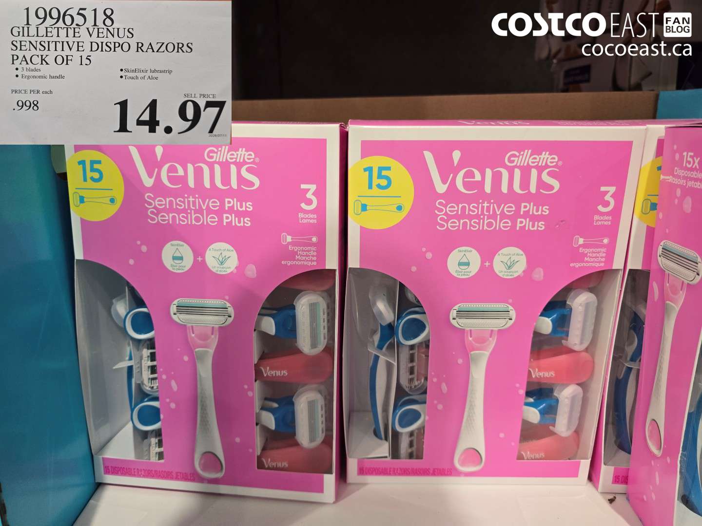 1996518 GILLETTE VENUS SENSITIVE DISPO RAZORS PACK OF 15 $14.97