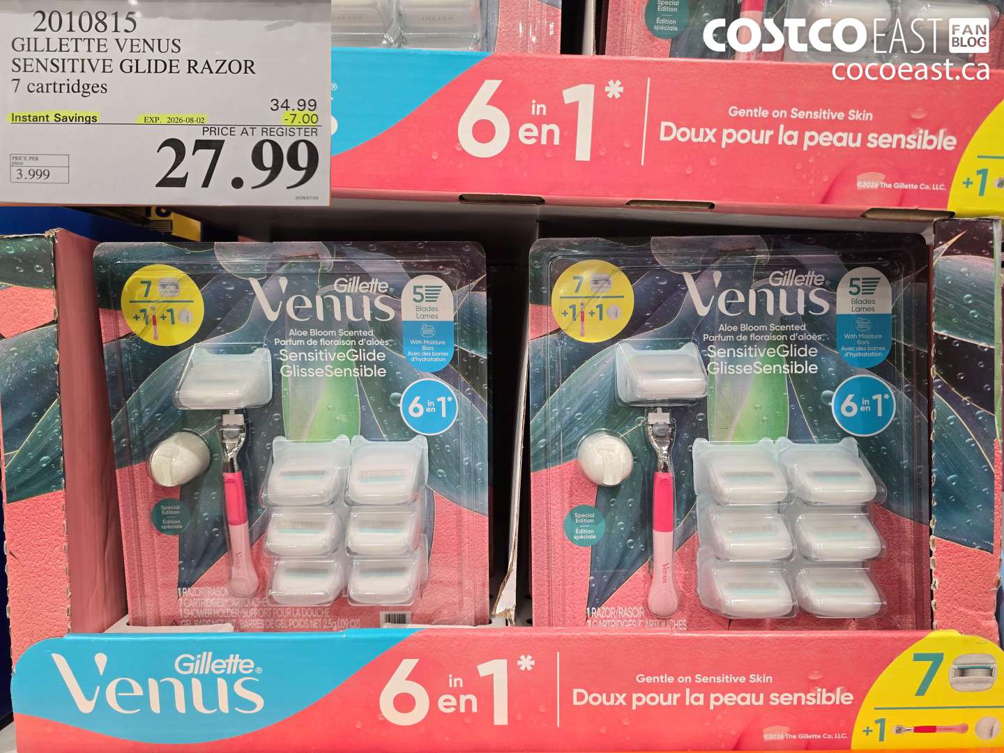 2010815 GILLETTE VENUS SENSITIVE GLIDE RAZOR 7 CARTRIDGES ($7.00 INSTANT SAVINGS EXPIRES ON 2026-08-02) $27.99